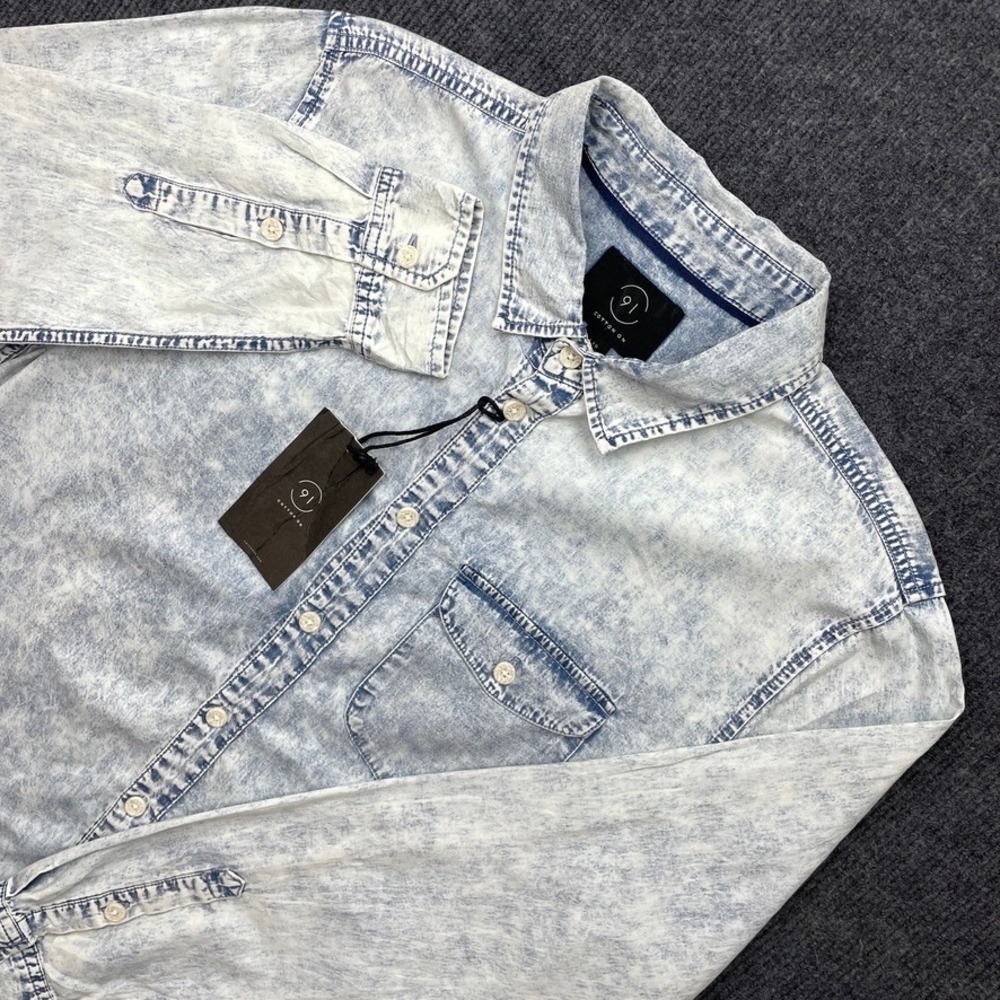 Cotton On 91 Denim Shirt Light Blue Acid Wash Long Sleeve Large Y2K Streetwear